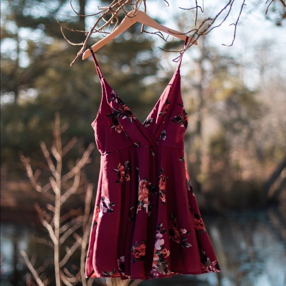 Red floral mini dress